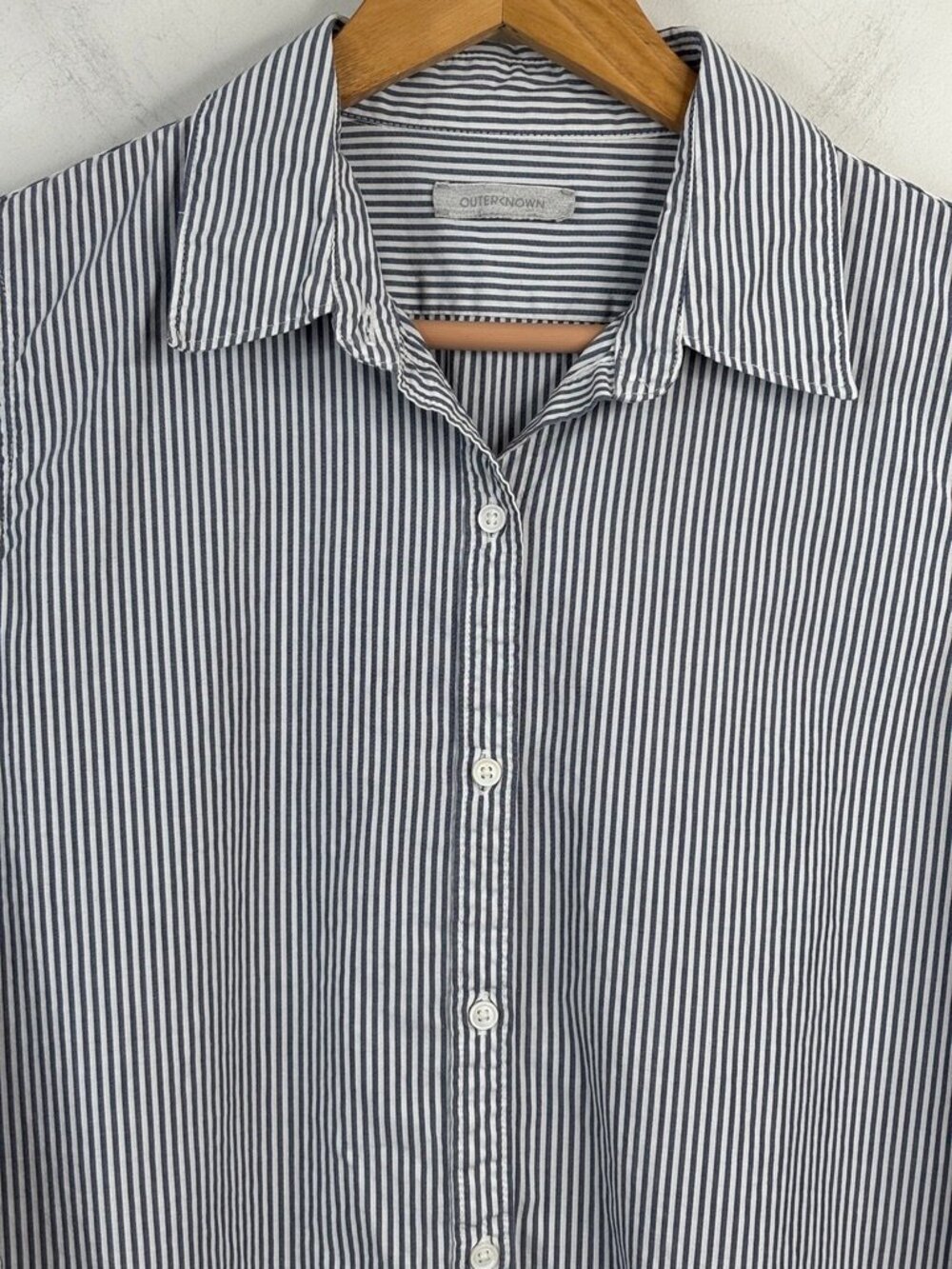 Outerknown 100% Organic Cotton Striped Button Down Shirt Women S Blue White Flaw - Picture 3 of 11
